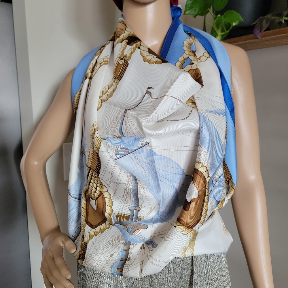 Sale🎉 RARE Authentic HERMES Nautical Themed Silk Scarf - Picture 8 of 9
